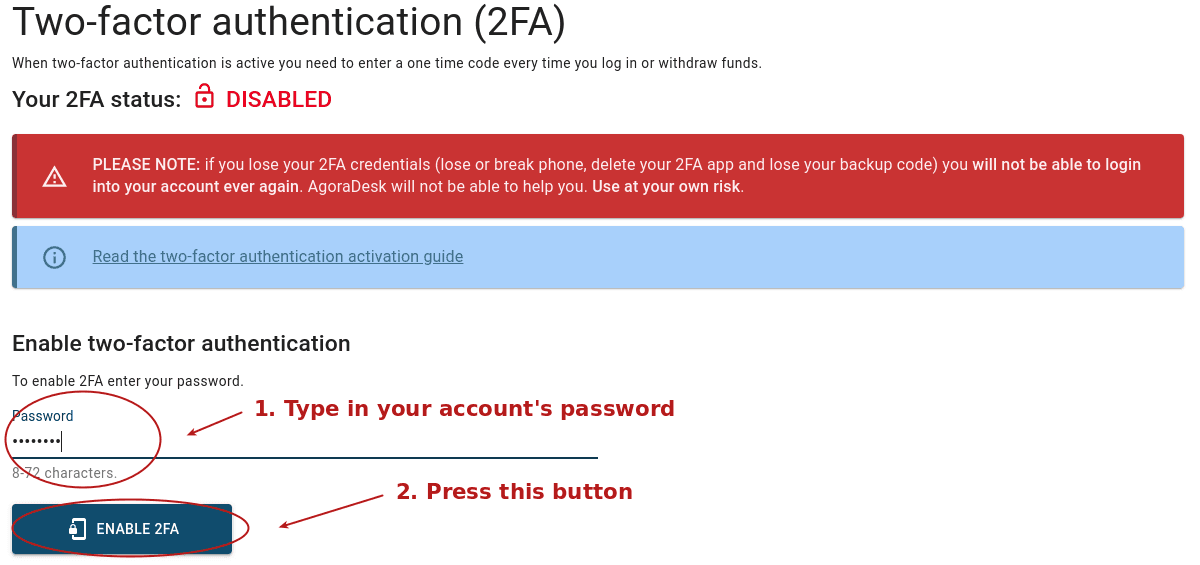 2fa page with password input field marked
