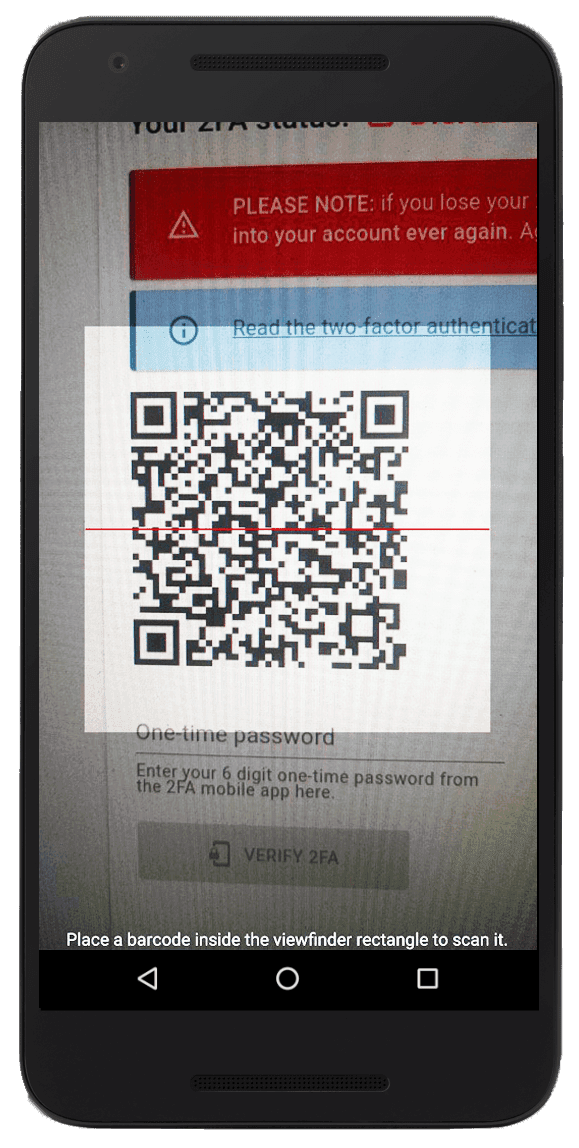 phone scanning qr code from 2fa page